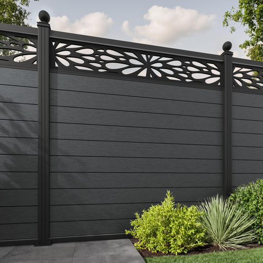 Fusion Blossom Fence Panel - Dark Grey - with our aluminium posts
