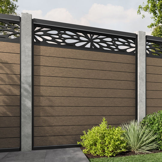 Fusion Blossom Fence Panel - Teak - for existing concrete posts