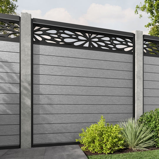 Fusion Blossom Fence Panel - Light Grey - for existing concrete posts