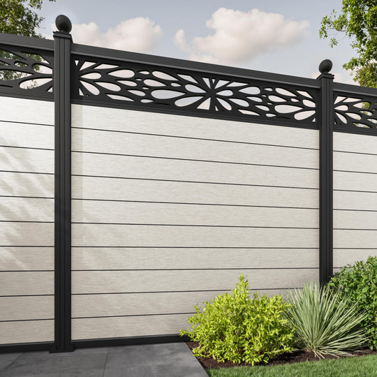 Fusion Blossom Fence Panel - Light Stone - with our aluminium posts