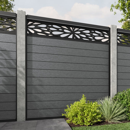 Fusion Blossom Fence Panel - Mid Grey - for existing concrete posts