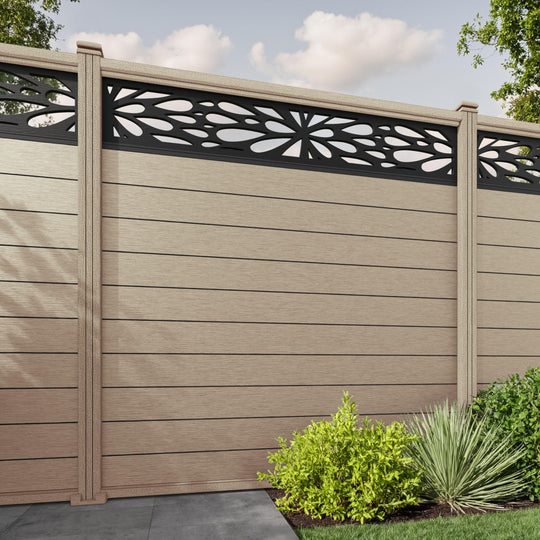 Fusion Blossom Fence Panel - Light Oak - with our composite posts
