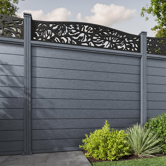 Fusion Botanic Curved Top Fence Panel - Anthracite - with our composite posts