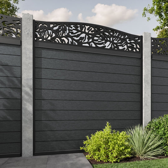 Fusion Botanic Curved Top Fence Panel - Dark Grey - for existing concrete posts