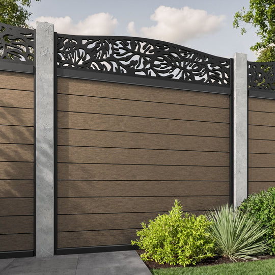 Fusion Botanic Curved Top Fence Panel - Teak - for existing concrete posts