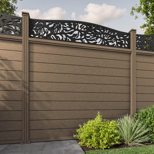 Fusion Botanic Curved Top Fence Panel - Teak - with our composite posts