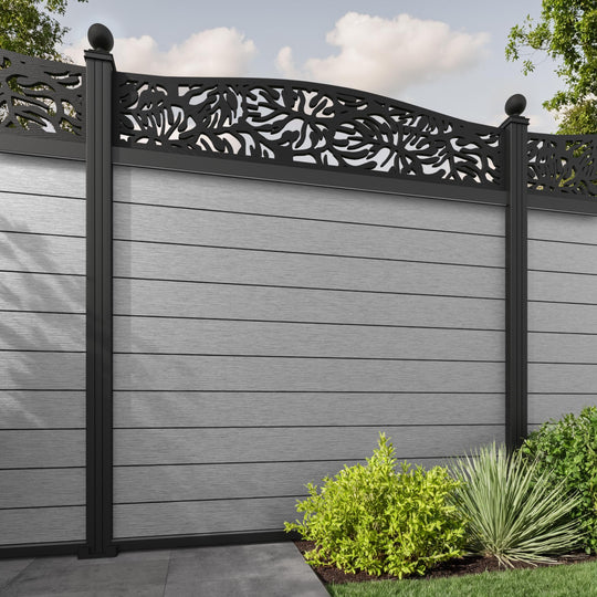 Fusion Botanic Curved Top Fence Panel - Light Grey - with our aluminium posts