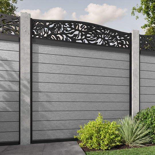 Fusion Botanic Curved Top Fence Panel - Light Grey - for existing concrete posts