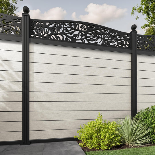 Fusion Botanic Curved Top Fence Panel - Light Stone - with our aluminium posts