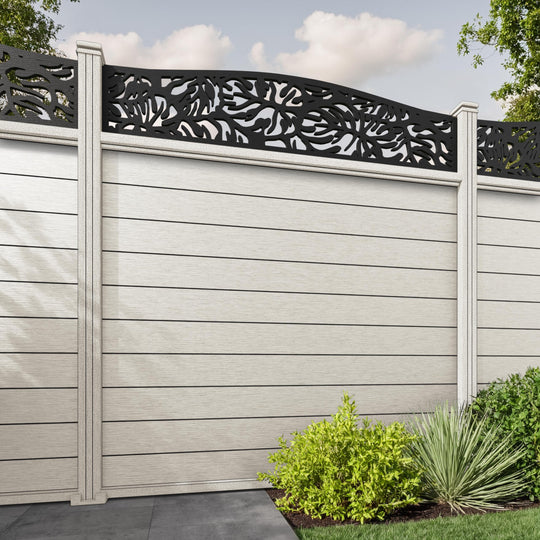 Fusion Botanic Curved Top Fence Panel - Light Stone - with our composite posts