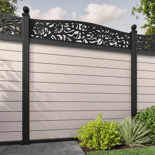 Fusion Botanic Curved Top Fence Panel - Mid Stone - with our aluminium posts