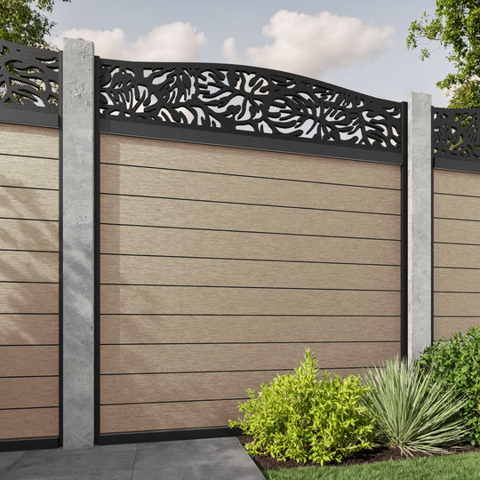 Fusion Botanic Curved Top Fence Panel - Light Oak - for existing concrete posts