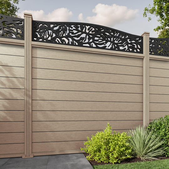 Fusion Botanic Curved Top Fence Panel - Light Oak - with our composite posts