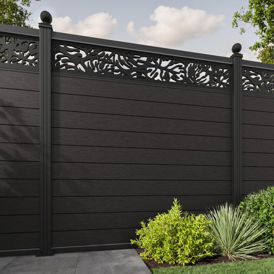 Fusion Botanic Fence Panel - Dark Oak - with our aluminium posts