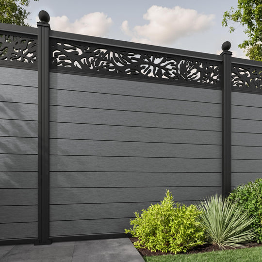 Fusion Botanic Fence Panel - Mid Grey - with our aluminium posts
