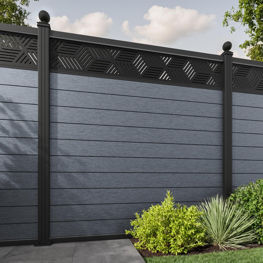 Fusion Cubed Fence Panel - Anthracite - with our aluminium posts