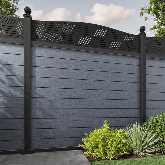 Fusion Cubed Curved Top Fence Panel - Anthracite - with our aluminium posts
