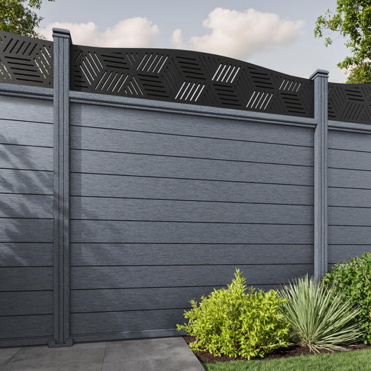 Fusion Cubed Curved Top Fence Panel - Anthracite - with our composite posts