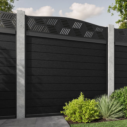 Fusion Cubed Curved Top Fence Panel - Black - for existing concrete posts