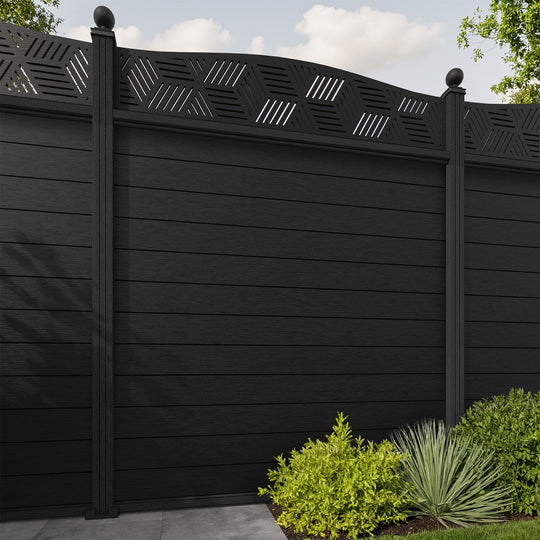 Fusion Cubed Curved Top Fence Panel - Black - with our composite posts