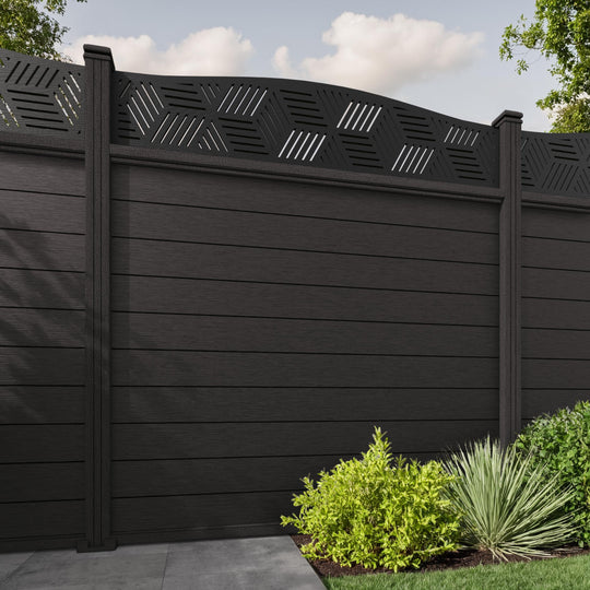 Fusion Cubed Curved Top Fence Panel - Dark Oak - with our composite posts