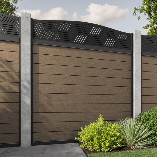 Fusion Cubed Curved Top Fence Panel - Teak - for existing concrete posts