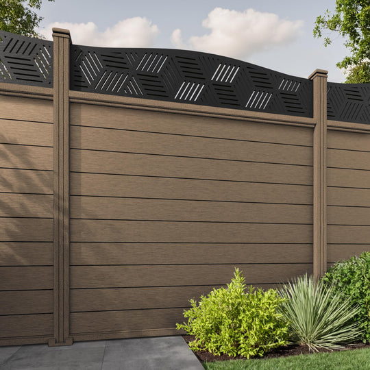 Fusion Cubed Curved Top Fence Panel - Teak - with our composite posts