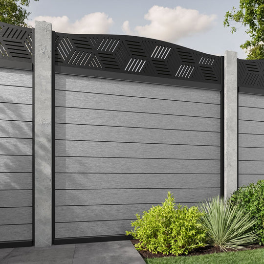 Fusion Cubed Curved Top Fence Panel - Light Grey - for existing concrete posts