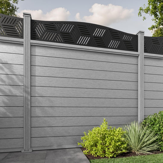 Fusion Cubed Curved Top Fence Panel - Light Grey - with our composite posts