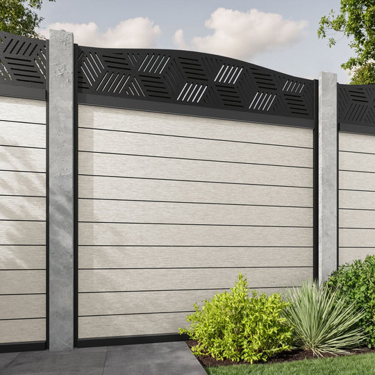Fusion Cubed Curved Top Fence Panel - Light Stone - for existing concrete posts
