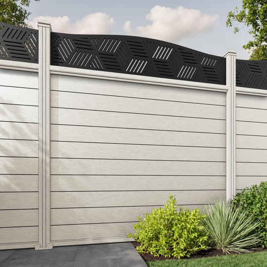Fusion Cubed Curved Top Fence Panel - Light Stone - with our composite posts