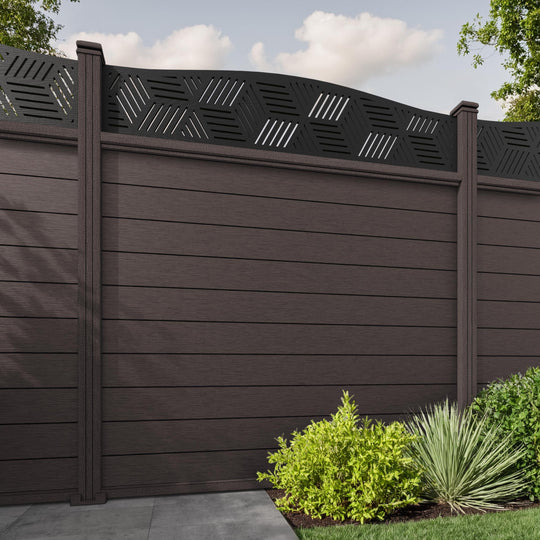 Fusion Cubed Curved Top Fence Panel - Mid Brown - with our composite posts