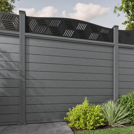 Fusion Cubed Curved Top Fence Panel - Mid Grey - with our composite posts