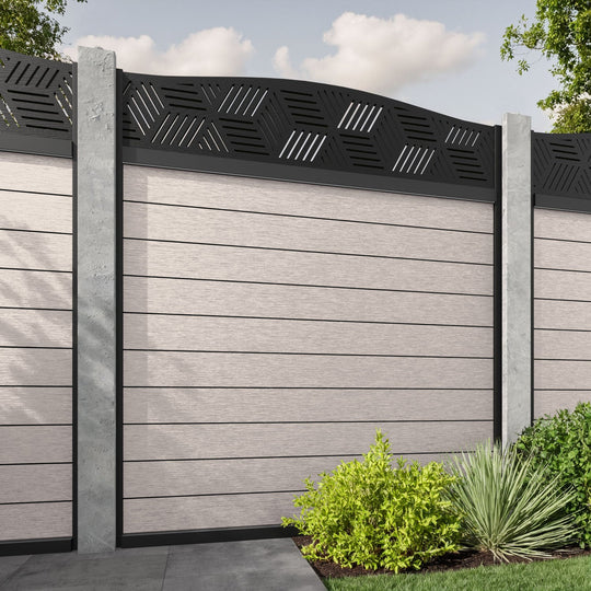 Fusion Cubed Curved Top Fence Panel - Mid Stone - for existing concrete posts