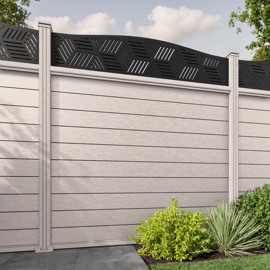 Fusion Cubed Curved Top Fence Panel - Mid Stone - with our composite posts