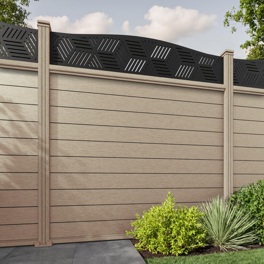 Fusion Cubed Curved Top Fence Panel - Light Oak - with our composite posts