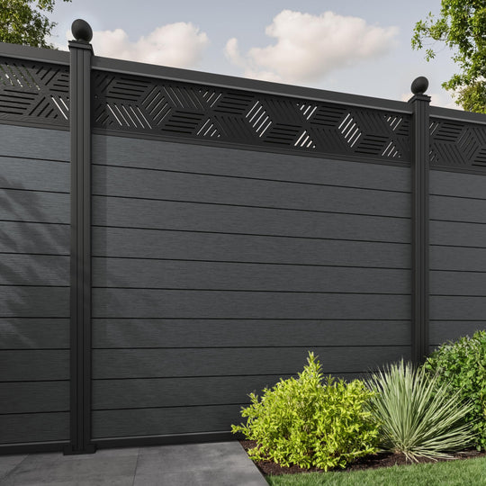 Fusion Cubed Fence Panel - Dark Grey - with our aluminium posts