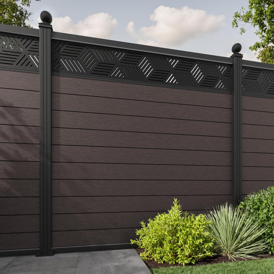 Fusion Cubed Fence Panel - Mid Brown - with our aluminium posts
