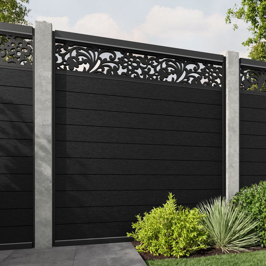 Fusion Eden Fence Panel - Black - for existing concrete posts