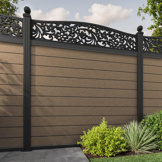 Fusion Eden Curved Top Fence Panel - Teak - with our aluminium posts