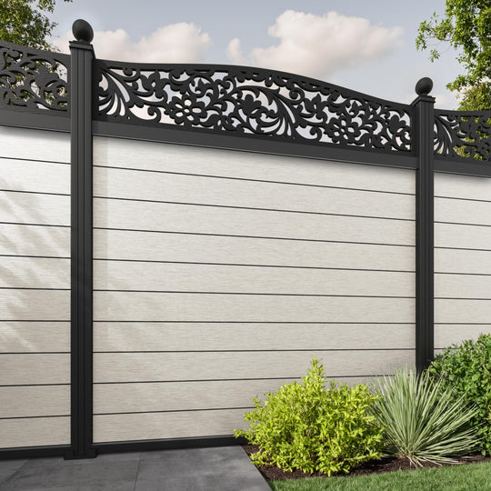 Fusion Eden Curved Top Fence Panel - Light Stone - with our aluminium posts