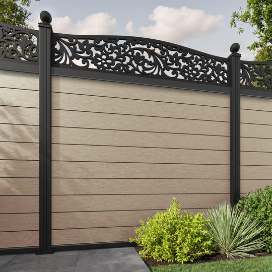 Fusion Eden Curved Top Fence Panel - Light Oak - with our aluminium posts