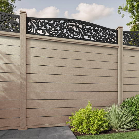 Fusion Eden Curved Top Fence Panel - Light Oak - with our composite posts