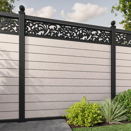 Fusion Eden Fence Panel - Mid Stone - with our aluminium posts