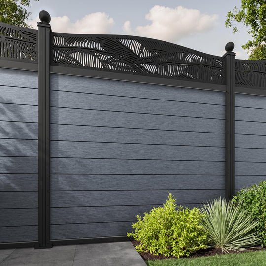 Fusion Feather Curved Top Fence Panel - Anthracite - with our aluminium posts