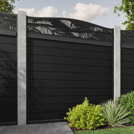 Fusion Feather Curved Top Fence Panel - Black - for existing concrete posts