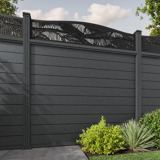 Fusion Feather Curved Top Fence Panel - Dark Grey - with our composite posts