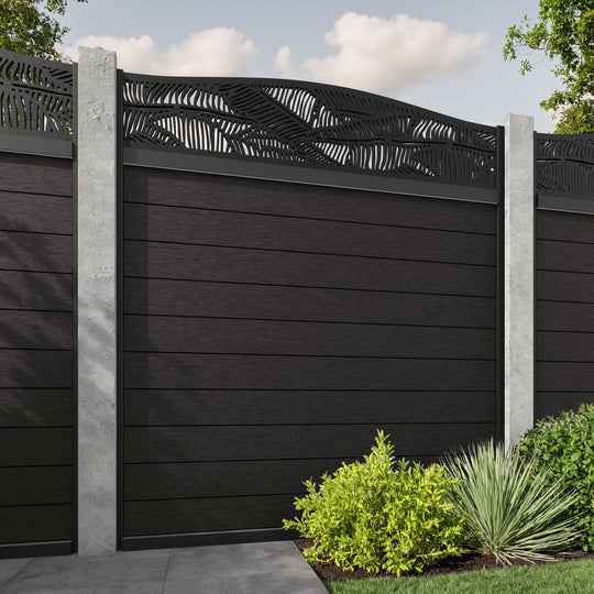 Fusion Feather Curved Top Fence Panel - Dark Oak - for existing concrete posts