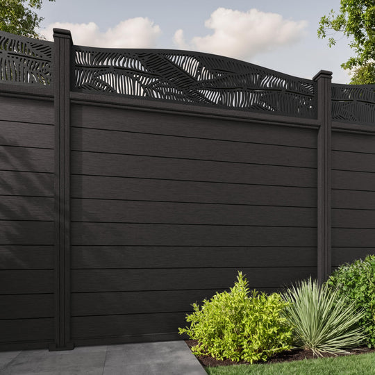 Fusion Feather Curved Top Fence Panel - Dark Oak - with our composite posts