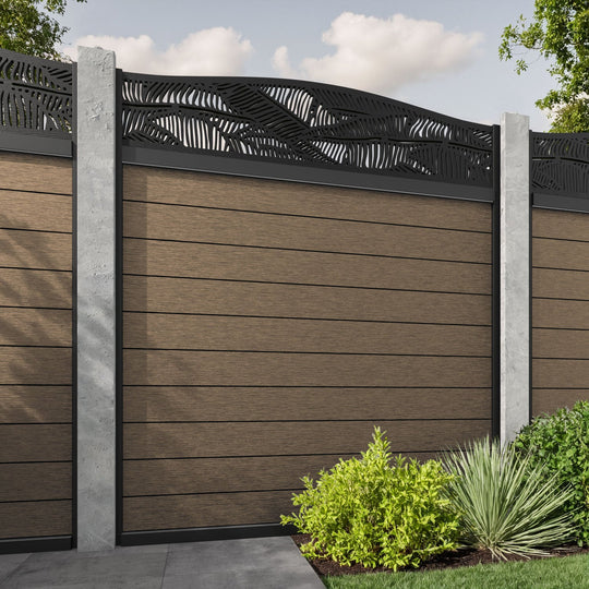 Fusion Feather Curved Top Fence Panel - Teak - for existing concrete posts
